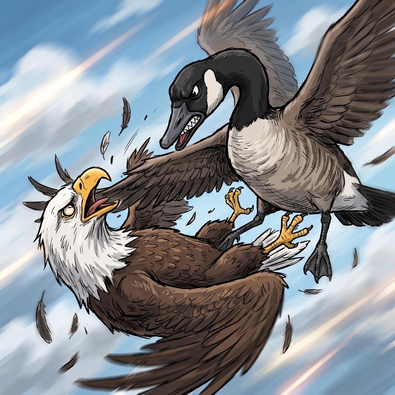 Goose fighting an eagle